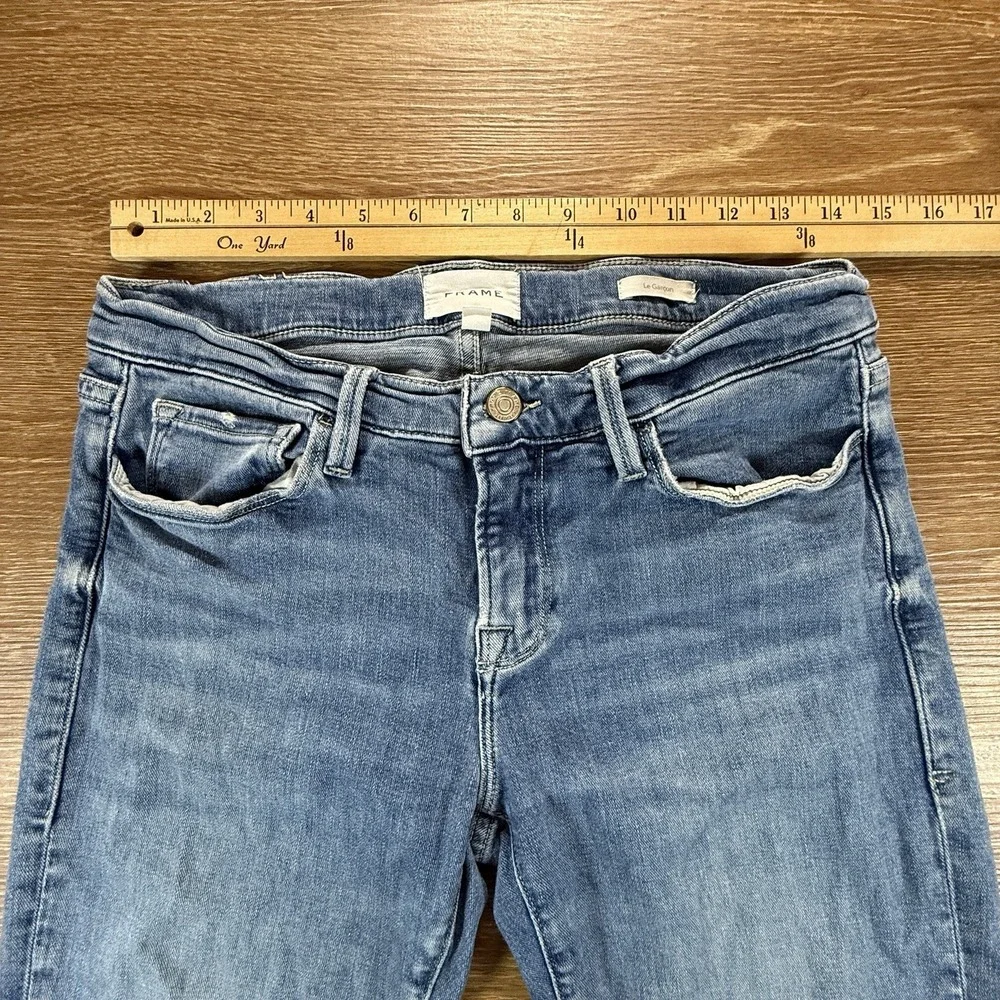 FRAME Le Garcon Women's 28 Blue Crop Skinny Jeans Raw Hem Stretch Denim Designer